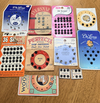 Vintage Snap Fasteners Card Lot De Long Eversnap Scovill Worth Rustproof Sewing