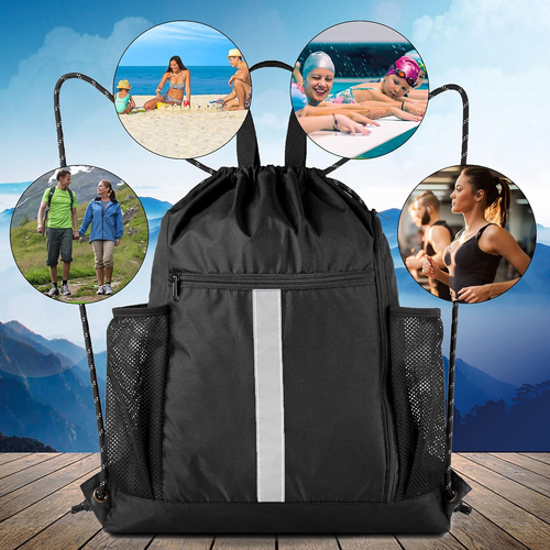 Mochila con cordón Bolsa de gimnasio deportiva con compartimento para zapatos y dos botellas de agua Ho - Imagen 7 de 12
