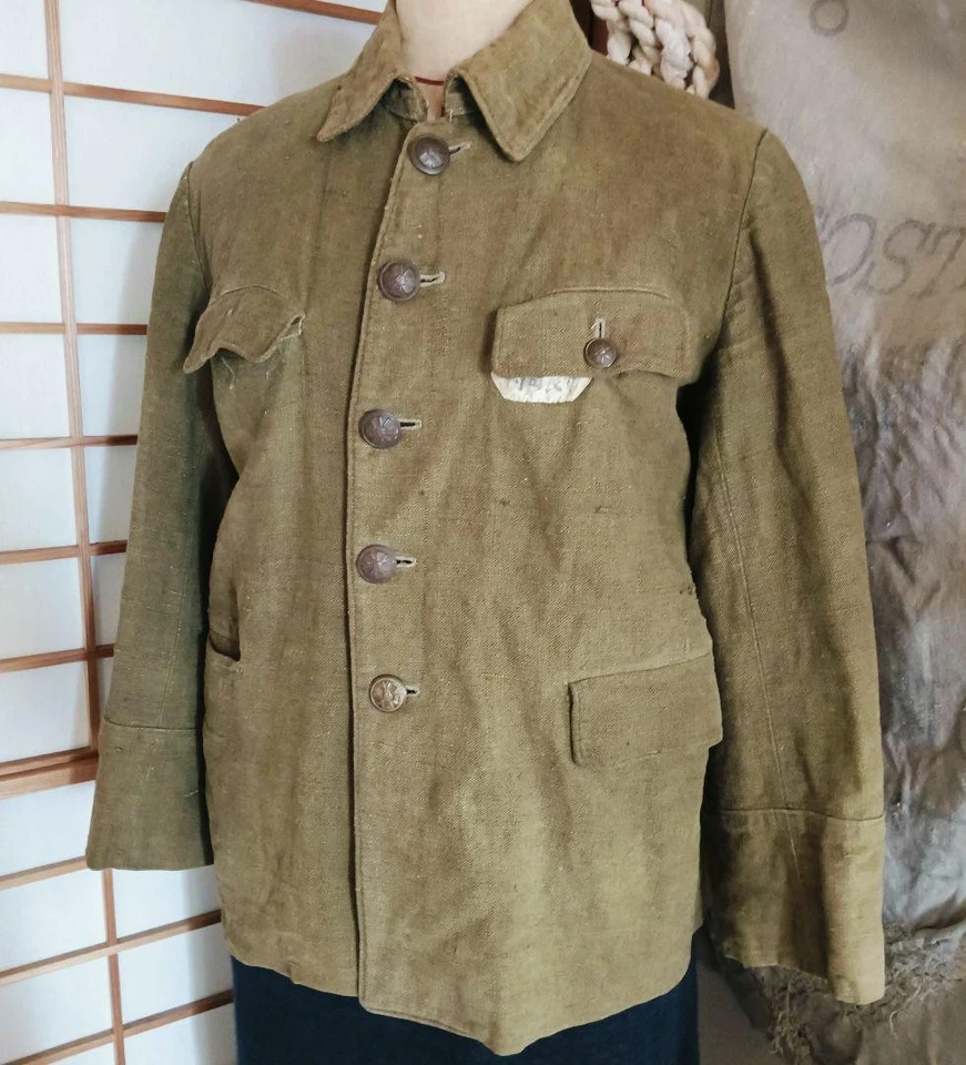 Chaqueta Kokuminfuku Vintage Japón M Índigo Marrón Pátina Lino Look Años 30 Ropa de Trabajo Foto 4 de 4