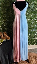 Women’s S Pink/Blue Colorblock V-Neck Sleeveless Lace Trim Long Maxi Dress