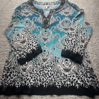 JM Collection three-quarter Womens XL Multicolor Boho Paisley sequence pattern