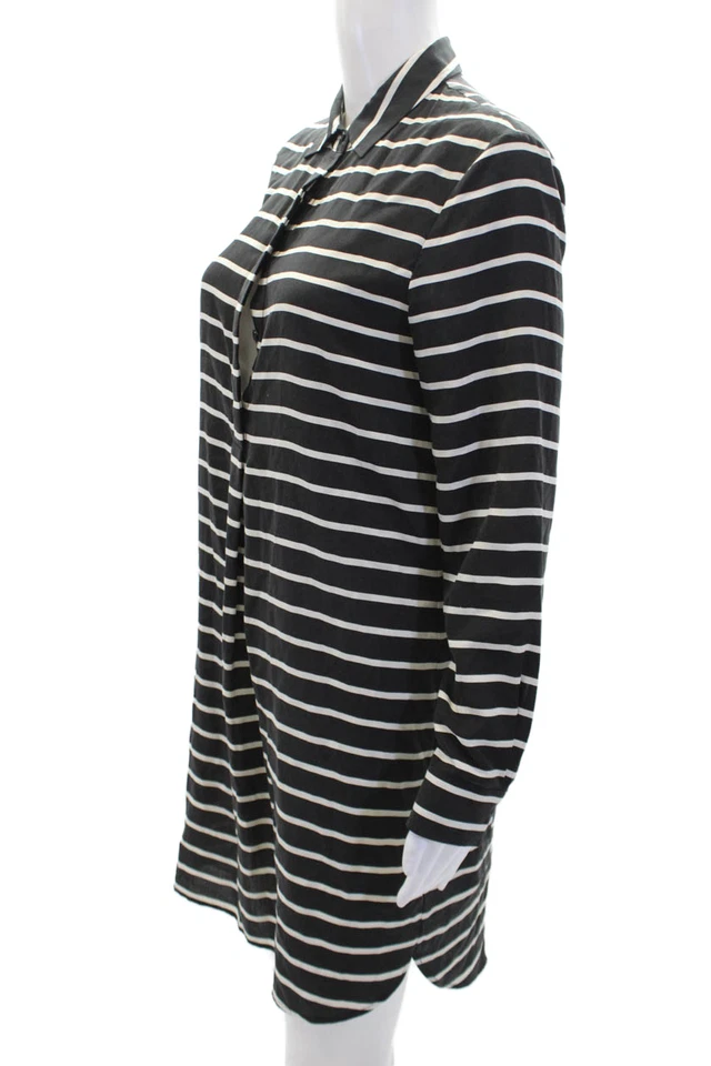 Madewell Womens SIlk Striped Collared Pullover Long Sleeve Dress Black Size S - Image 2 of 4