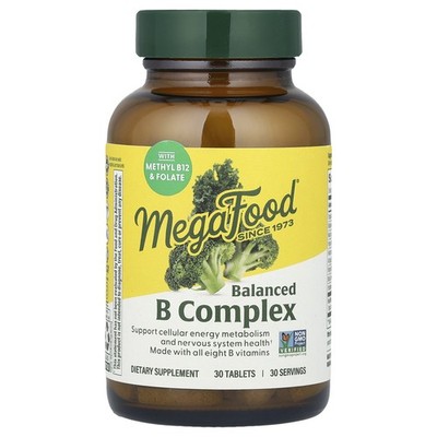 MegaFood Balanced B Complex 30 Tablets Dairy-Free, Gluten-Free, Soy-Free,