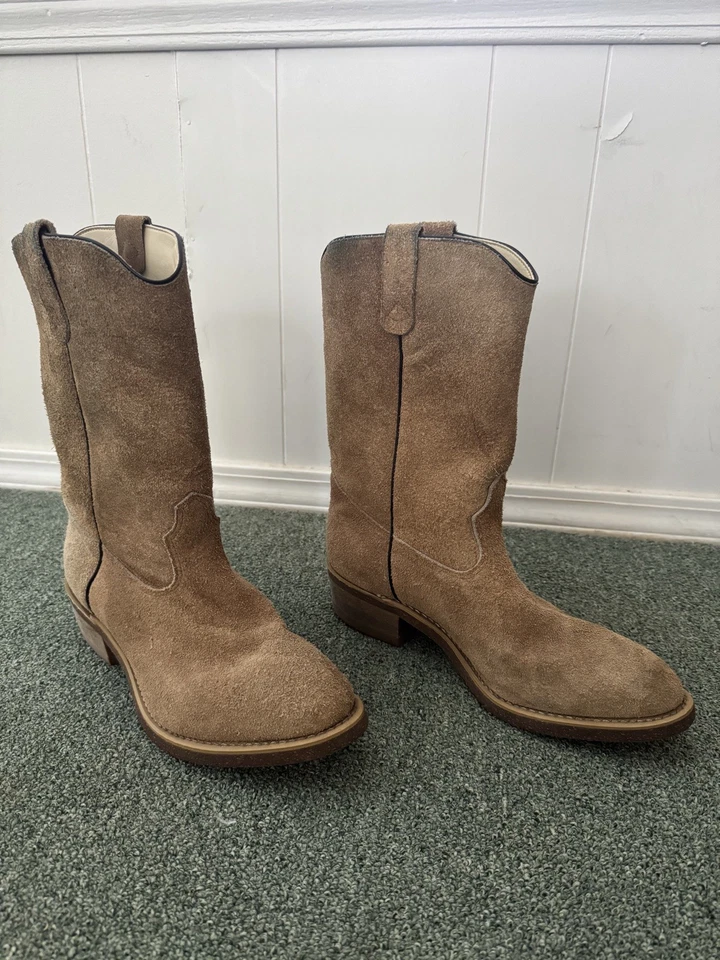 Мужские винтажные ковбойские сапоги Thorogood бежевые замшевые кожа грубый покрой размер 9 EE - Изображение 3 из 4