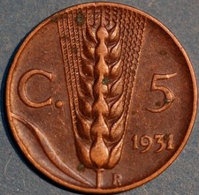Italy 5 Centesimi 1931 Vittorio Emanuele III KM# 59