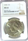 1925 $1 Peace Silver One Dollar US NGC MS62