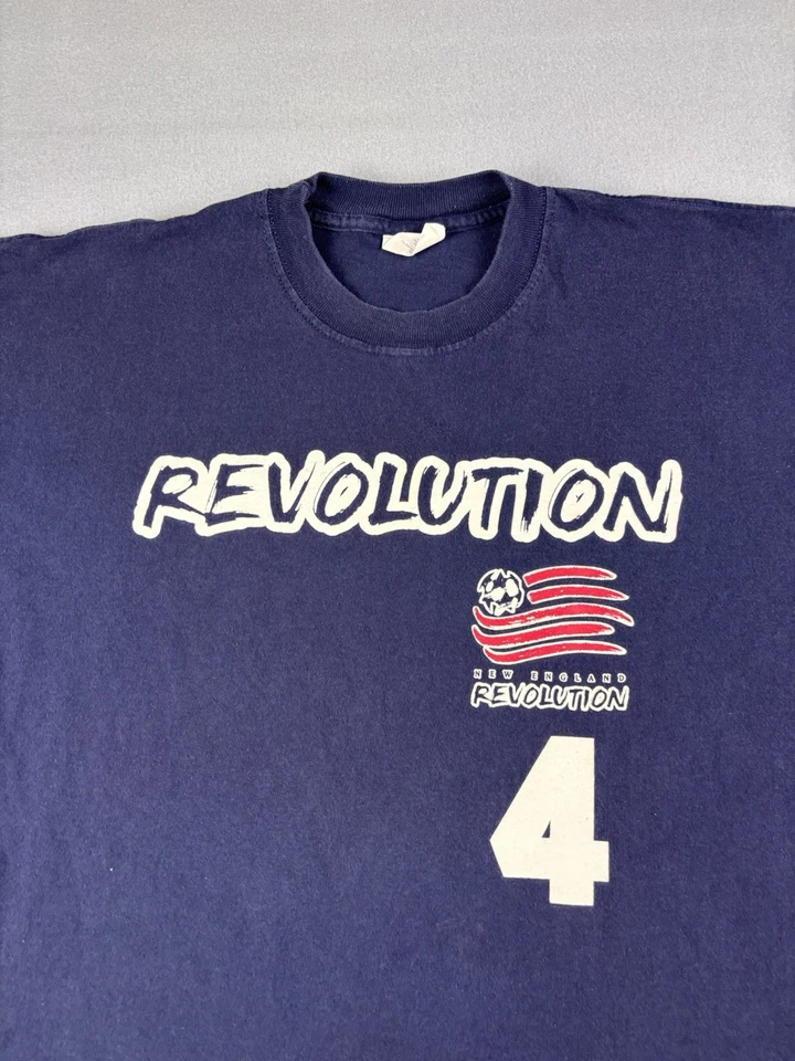 Vintage New England Revolution Shirt Size XL Blue MLS Soccer Mike Burns #4  - Image 2 of 4