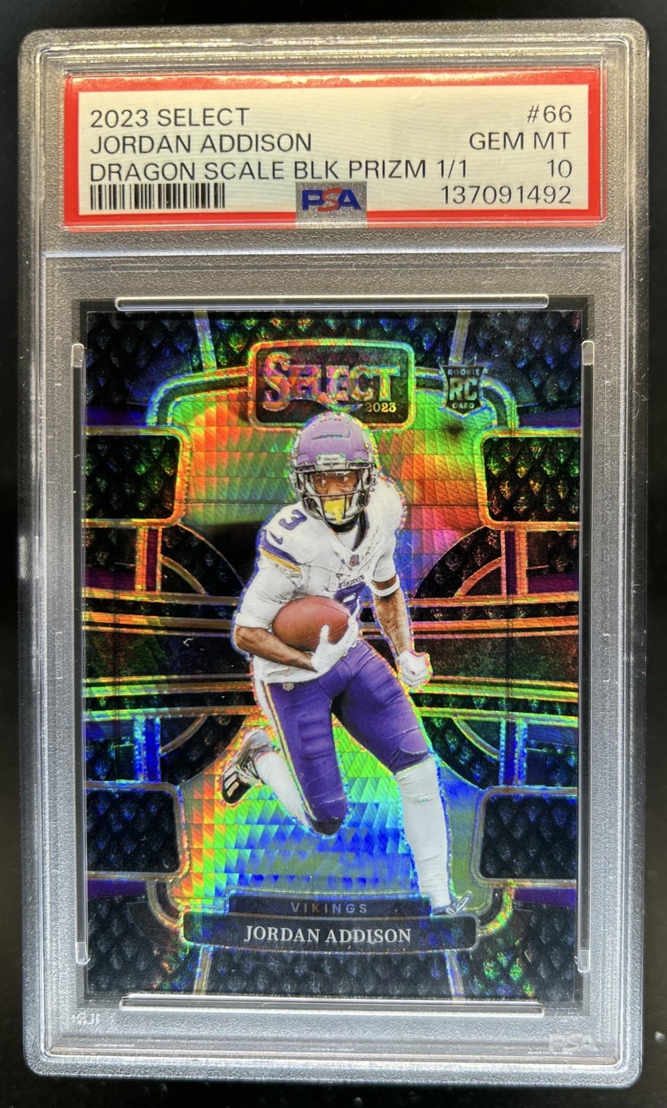 2023 Select Jordan Addison RC Dragon Scale Black Prizm Concourse #1/1 PSA 10