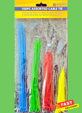 100pc Assorted Cable Ties Zip Ties Multi Colour Strong Nylon Wire Tidy 100-250mm