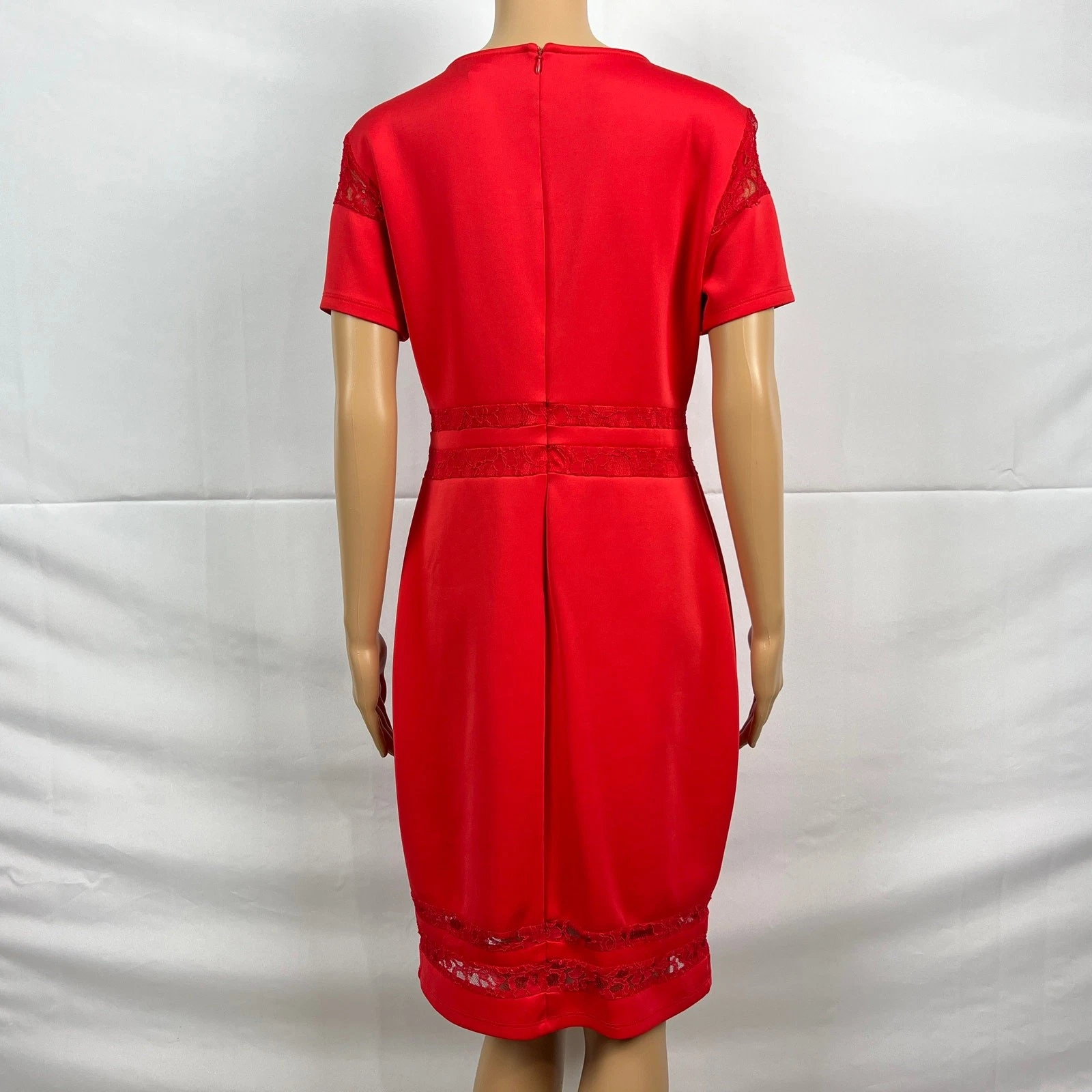 VETEMENTS Abito tubino Belle & Sky GRANDE rosso brillante bordo pizzo carriera lavoro festa