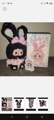 Rabbit Plush Doll Animation Theme Black Pink White w/ Tags Box & Character Card