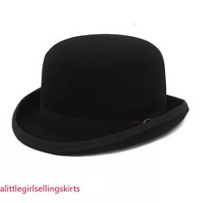 Derby Bowler 100 Wool Felt with Removable Feather Fedora Hat for Men