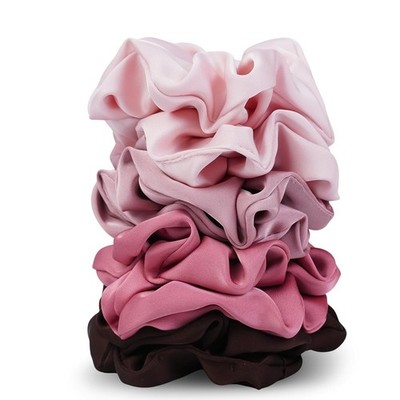 8PCS Blush & Brown Satin Scrunchies, Silk Hair Ties No Crease Frizz-Free