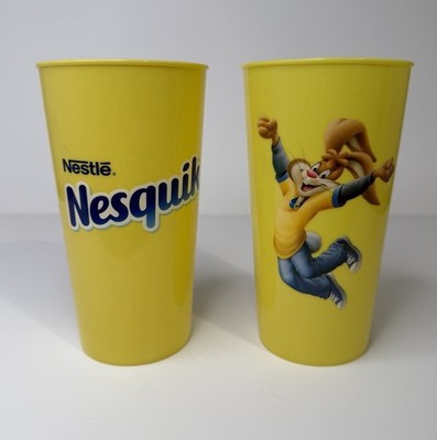 Nestle Nesquik Chocolate Milk Rabbit Yellow Drinking Tumbler Cups Set of 2