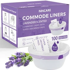 Commode Liners with Absorbent Pads for Bedside Commode, 100 Lavender Scented ...