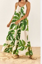 Farm Rio White Monstera Maxi Dress Resort Tropical Beach Sz L