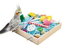 Jinkoozz Bird Foraging Toys Box, Wooden Parrot Shredding Toys Box, Bird Chewing