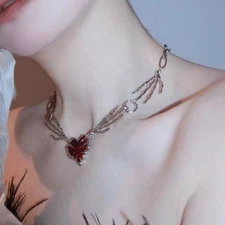 Punk Gothic Heart Pendant Necklace Men Clavicular Chain Necklace Charm Choker US
