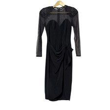 Vintage Betsy & Adam Size 7-8 Black Jaslene Mesh Sleeve Formal Dress Neutral