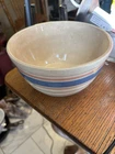 Vintage McCoy Mixing Nesting Bowl Ribbed Pink & Blue Stripes USA Beehive 7”