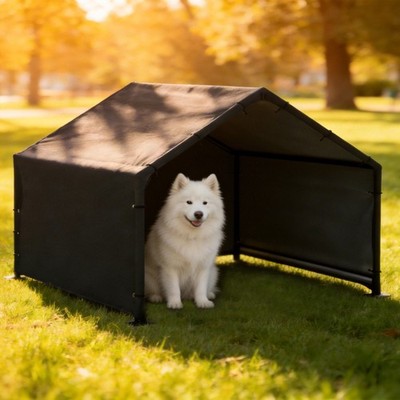 PawHut Hundehütte Hundehaus mit wasser- und UV-beständiger Überdachung Schwarz