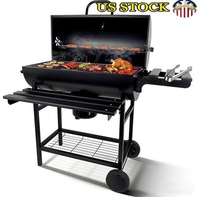 Charcoal Grill W/ Built-In Thermometer Dual Shelves Mobile Design Easy Transport