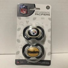 NFL Baby Fanatic Pittsburgh Steelers 2 Pack Orthodontic Pacifiers Football NIB