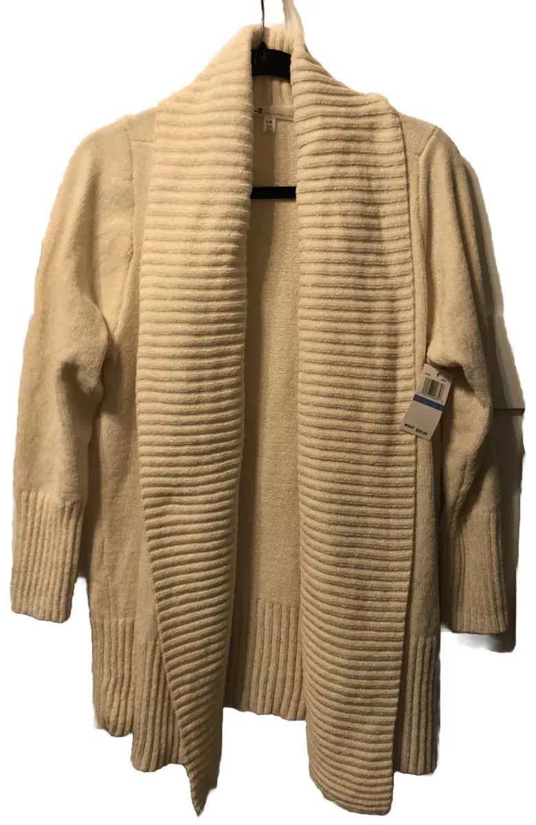 NWT Large Seven 7 Brand Cream Tan Beige Ivory Rib Open Front