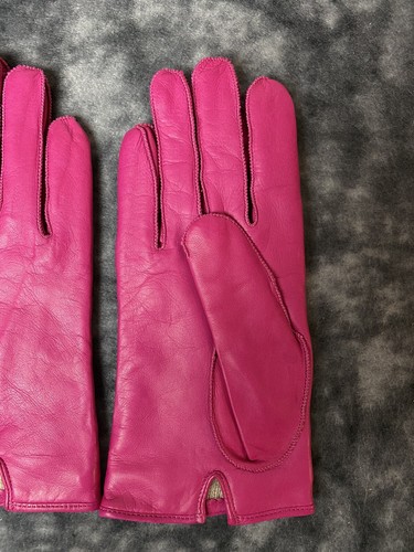 Woman’s Pink Coach Leather Gloves Winter Sliver Hardware Cut Tag - Picture 10 of 21