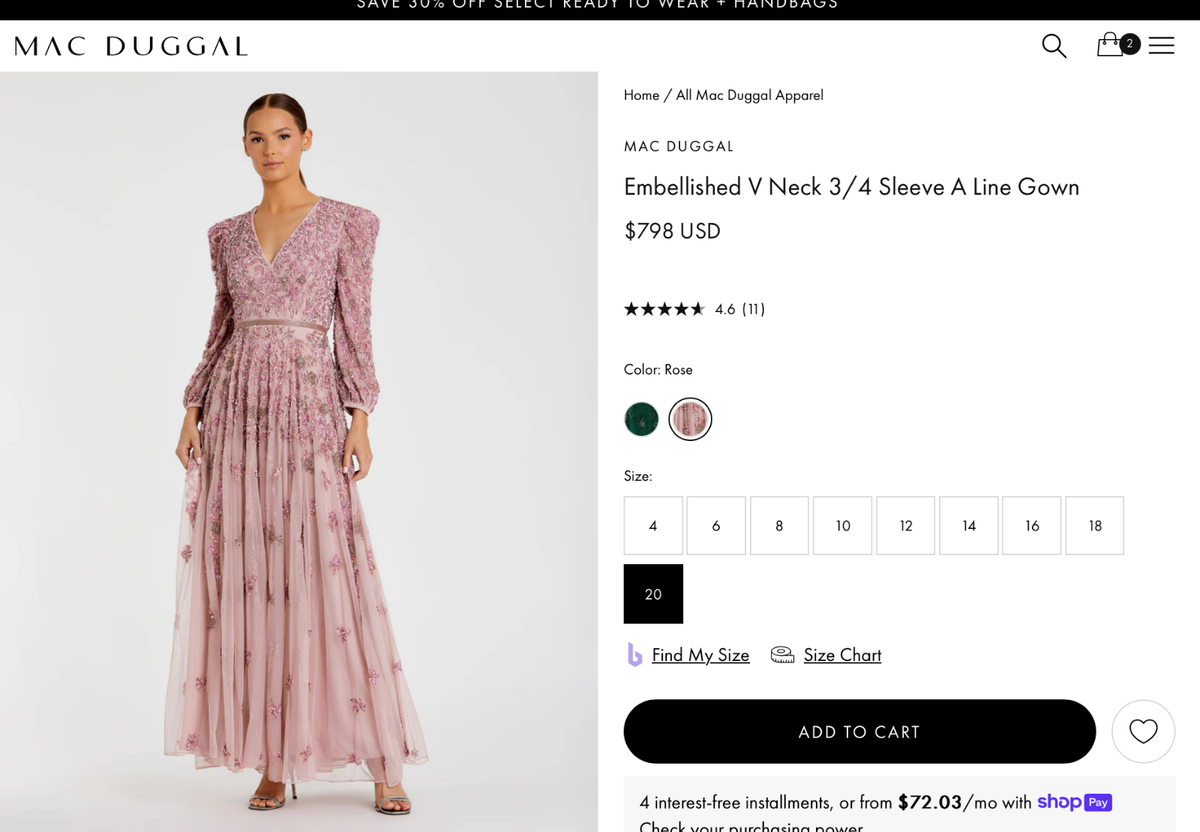 NWT Mac Duggal [ 20 ] 5497 Embellished V Neck 3/4 Sleeve A