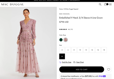 【MAC DUGGAL】ロングドレス ピンク パール 七分袖 タイト NWT Mac Duggal [ 20 ] 5497 Embellished V Neck 3/4 Sleeve A
