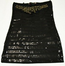 Chandelier Women low waist Skirt Sparkled Sequin Studded Black Gold Size Small