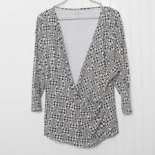 Talbots Plus Black VNeck 3/4 Sleeve Side Ruched Nylon Top 3x