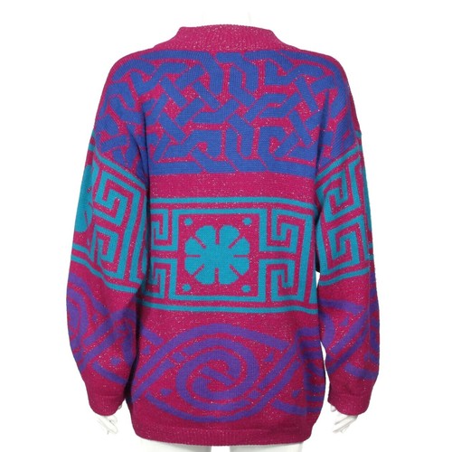Vintage Le Moda 80s Magenta Purple Aqua Metallic Thread Sweater Womens sz M /515 - Picture 3 of 5