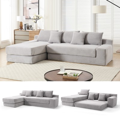 Upholstered Sectional Sofa Bed Convertible Couch L-Shaped Storage Chaise Sofa
