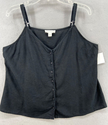 Treasure & Bond Tank Top Womens XL Black Linen Blend Button Front Adjustable