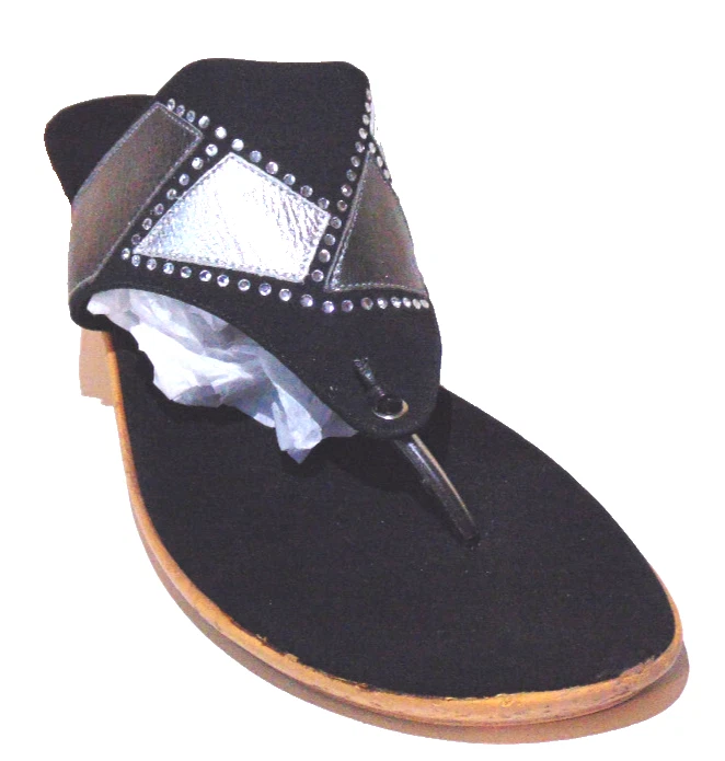 SANDALIAS MUJER ONEX NEGRAS, PLATEADAS CORREA EN T ZAPATOS DE SALÓN DESLIZABLES ESTRÁS/FALSO DIAMANTE~11 Foto 3 de 4