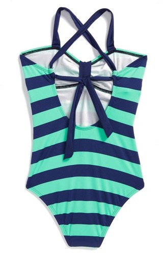 Splendid 1142205 Big Girl's Green 'Marcel' Stripe One Piece Swimsuit Sz 7 - Picture 2 of 3