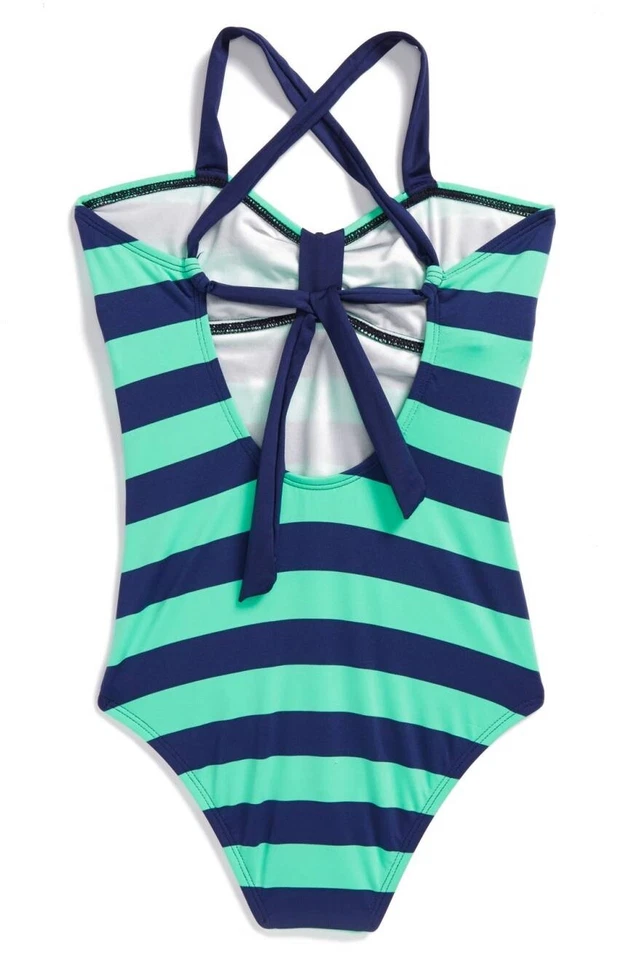 Splendid 1142205 Big Girl's Green 'Marcel' Stripe One Piece Swimsuit Sz 7 - Image 2 of 3