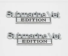 2pcs Metal Submarine Vet Edition Side Emblem Badge Sticker Decal (Silver Black)
