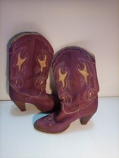 Vintage Zodiac 6.5 M purple/tan stitched leather Western Boots 1970/80s Cowgirl