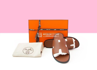 NEW HERMES GOLD BROWN IZMIR 44 / 11 LEATHER SANDAL SLIPPER SNEAKER