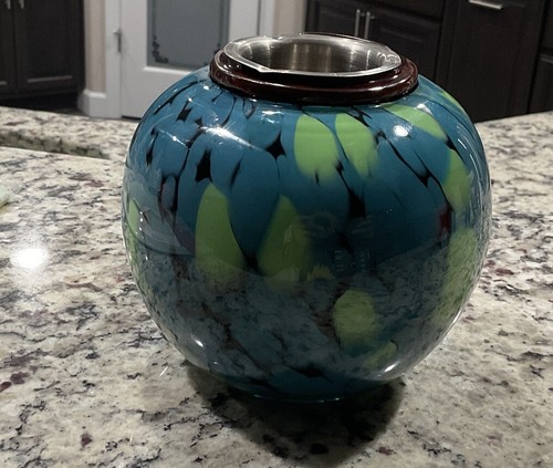 Hand Blown Glass Design Fire Pot/Bowl Table Top Never Used