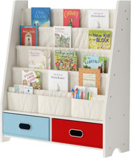 Sturdy Kids Bookshelf, Children Display Rack, 4 Sling and 2 Storage Boxes for To