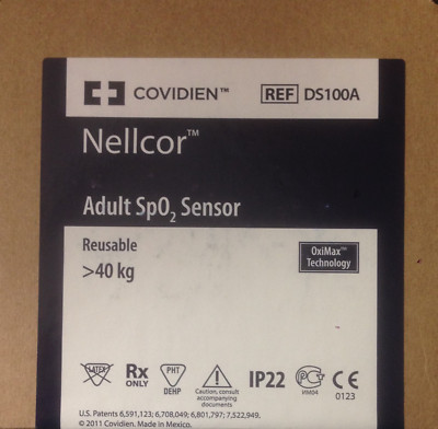 Nellcor Adult SpO2 Reusable Finger Sensor. Ref DS100A. New in original box.