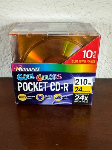 New Memorex Pocket CD-R 10 Pack 210MB 24x Cool Color Discs & Jewel Cases - Picture 10 of 10