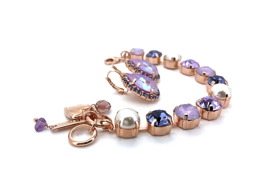 Jewelry Set By Mariana Bracelet and Earrings Pearl and Amethyst Swarovski Cry... - Image 3 of 4