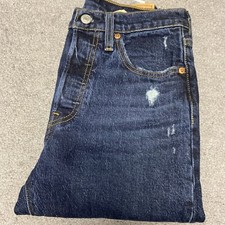 Levi's 501 Women Jeans Blue High-Rise Skinny Distressed Dark Wash - 25 X 30