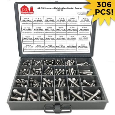 18-8 Stainless Steel Allen Socket Head Cap Bolts Screws Assortment Metric M6-M12