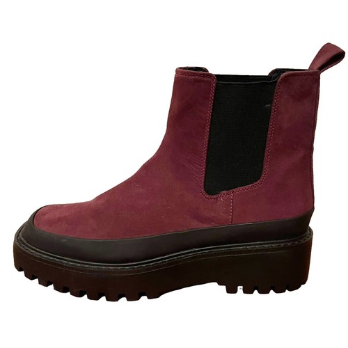 Nordstrom Rack NWOB Women’s Size 9 Burgundy Chelsea Boots Faux Suede Pull On Lug - Picture 3 of 12